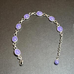 Designer GSJ Purple Jade Link Sterling Silver Bracelet
